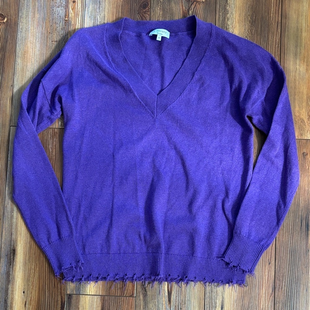 j. society Distress V-Neck Purple Women's Sweater Small